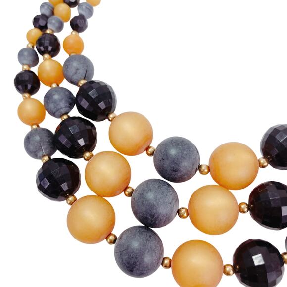 Vintage 1950s Lucite Multi Strand Necklace Black Gray Mustard Halloween Jewelry - Picture 11 of 11